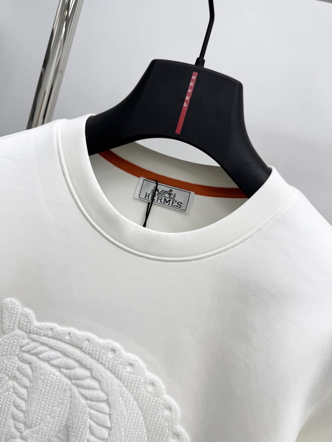 HERMES White Embroidered Horse Crewneck Sweatshirt