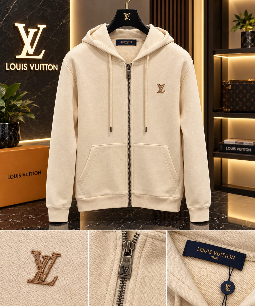 LV Men Small Logo Full Zip Hoodie