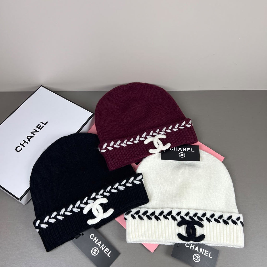 CHANEL Contrast Stitch Logo Beanie