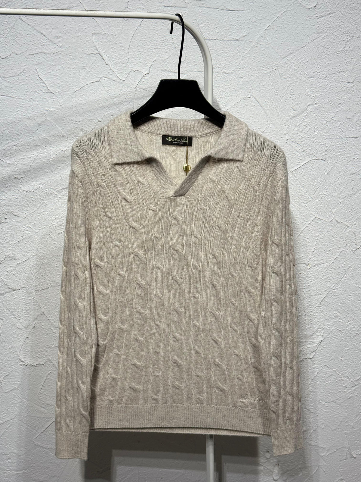 Loro Piana Men Cable Knit Open Collar Sweater