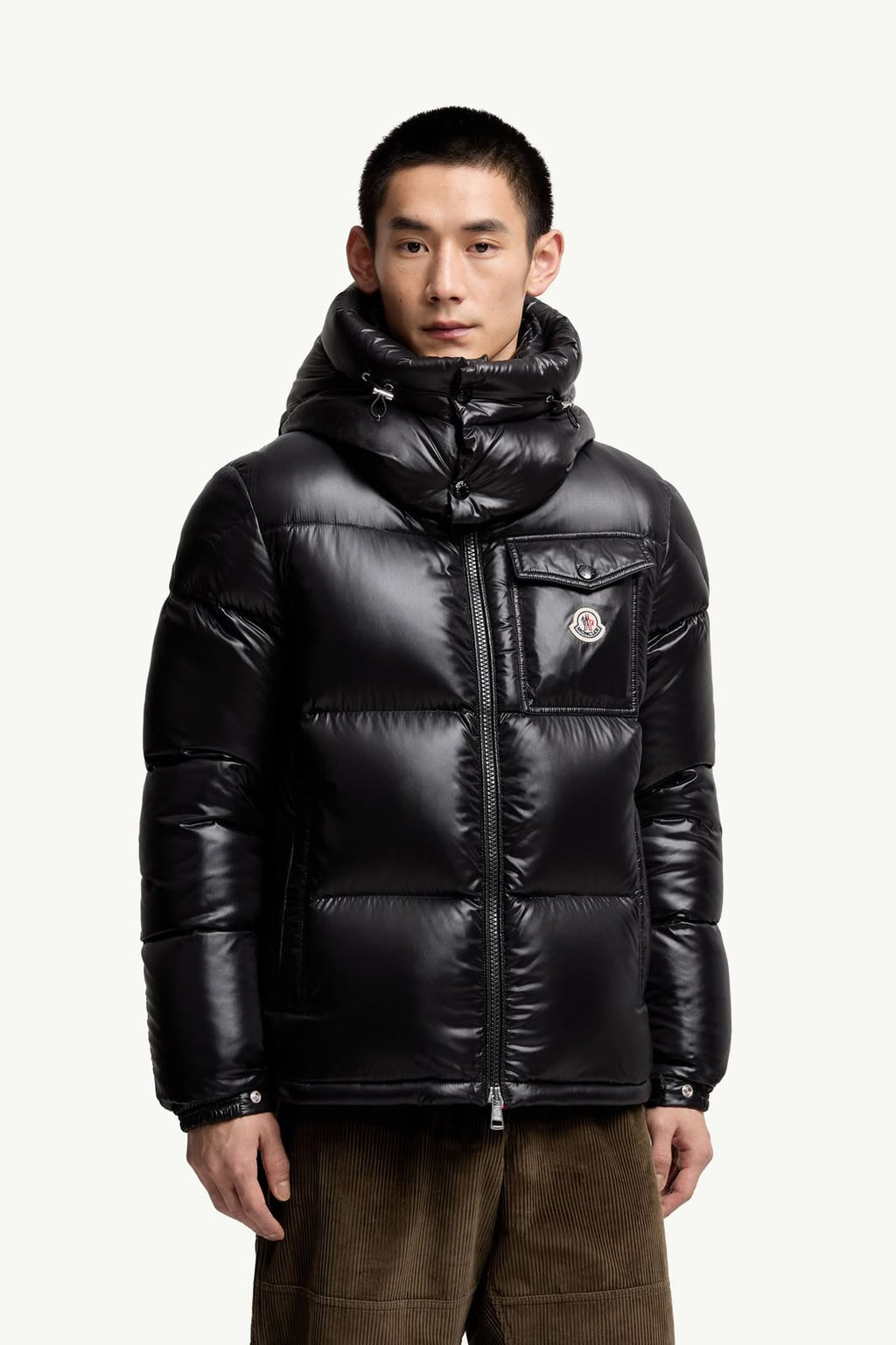 MONCLER Men Glossy Black Tricolour Zip Puffer Jacket