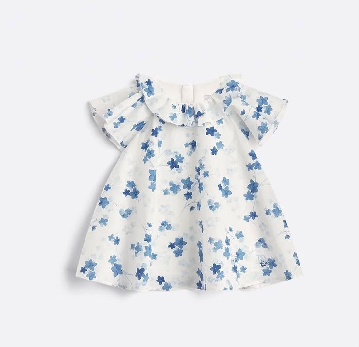 Dior Baby White Blue Floral Collar Dress