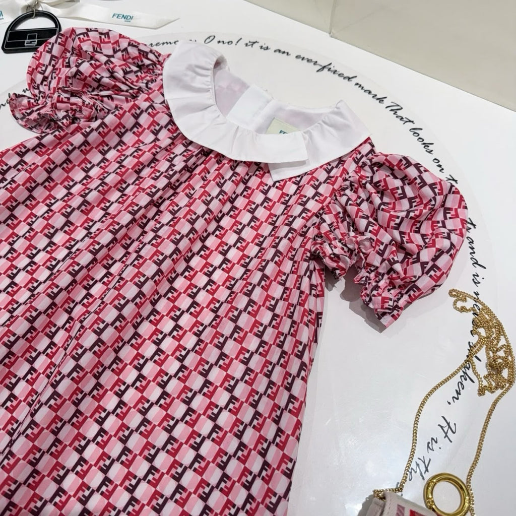 FENDI Baby Pink Monogram Ruffle Collar Dress