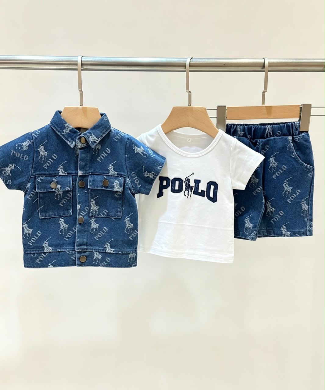 polo Baby Denim Shirt Tee Shorts Set