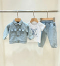 LV Baby Light Denim Jacket Tee Trouser Set