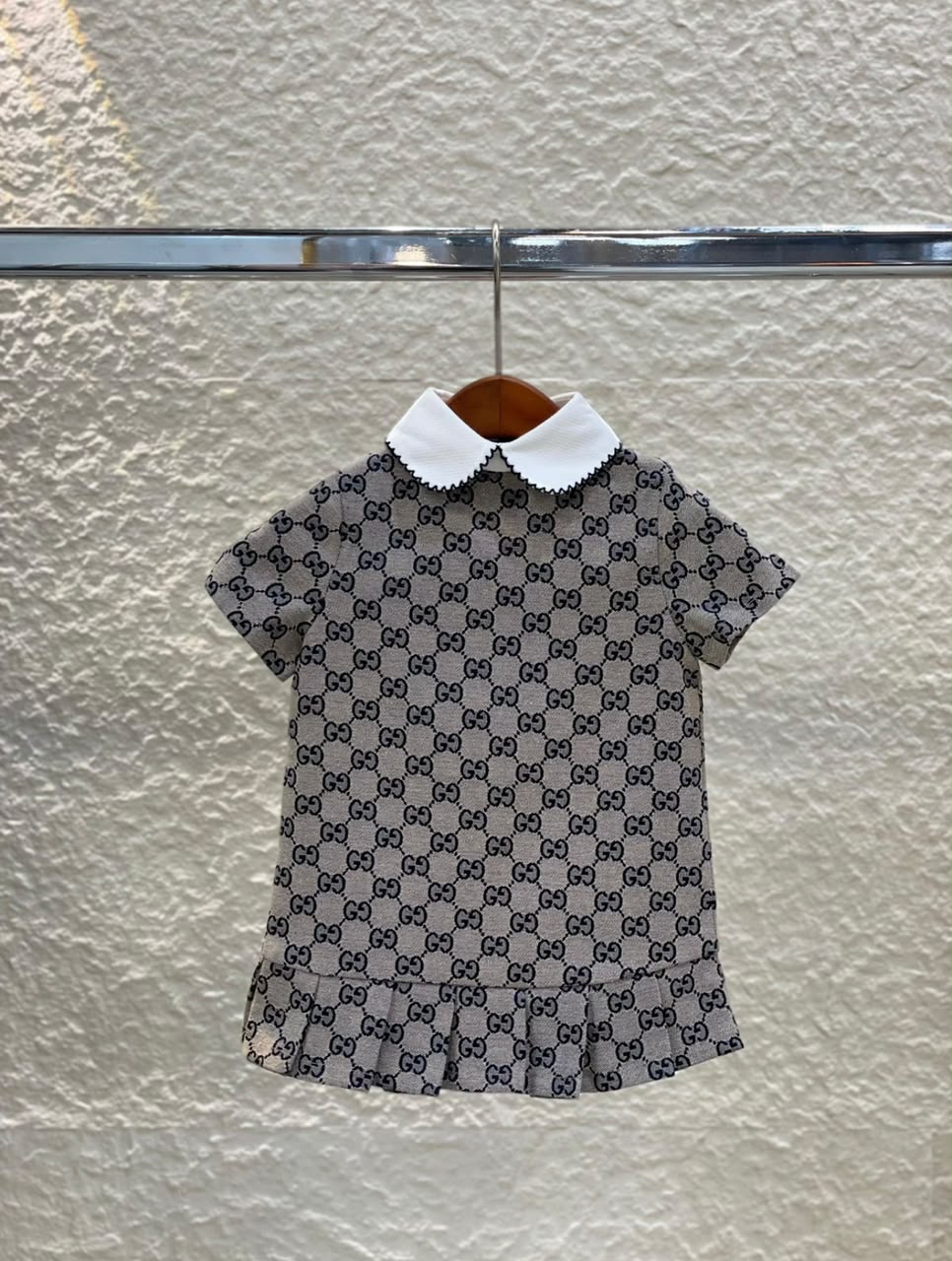 Gucci Baby Grey Monogram Ruffle Hem Dress