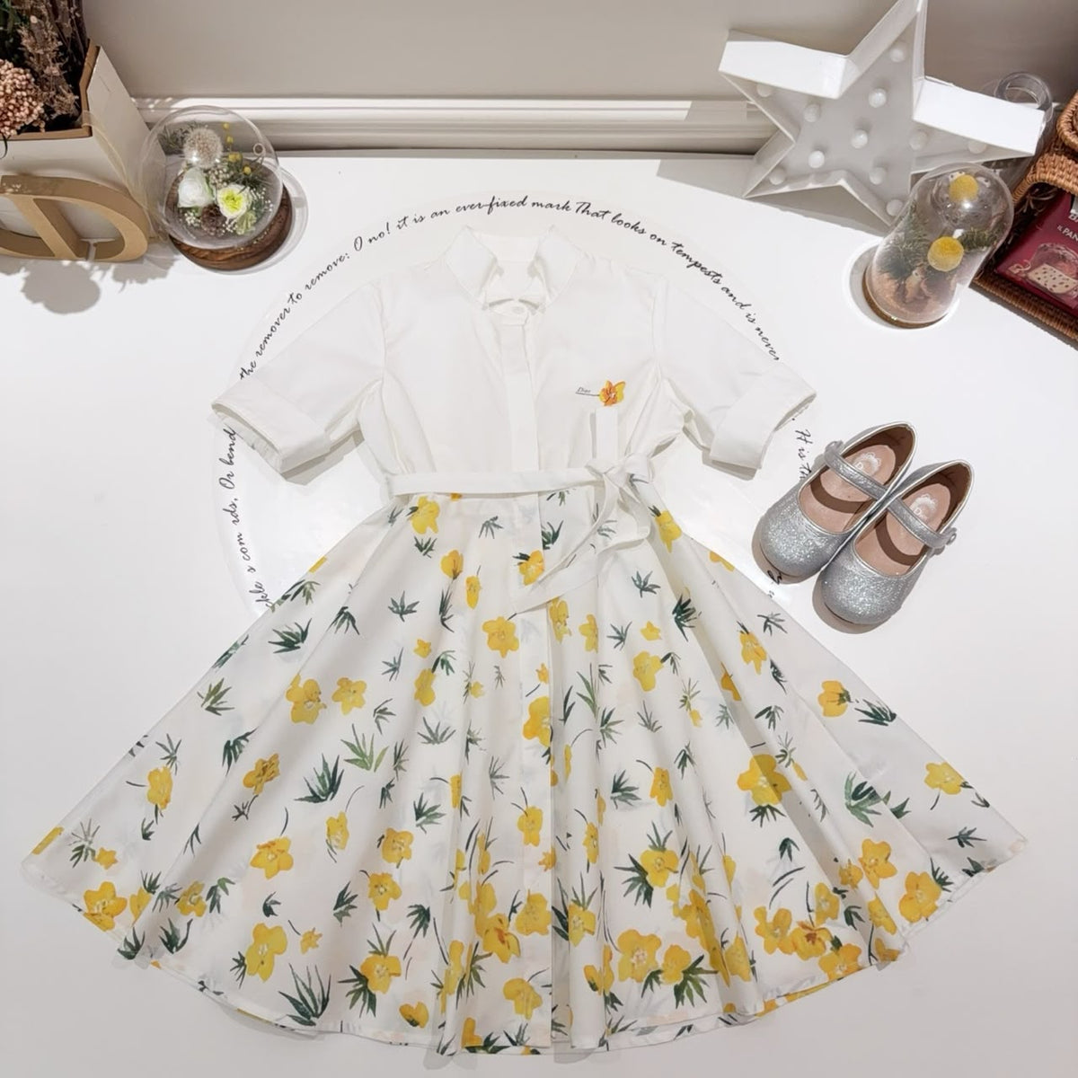 Dior Baby White Yellow Floral Shirt Dress