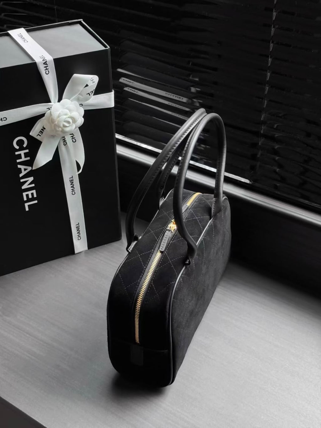 CHANEL Quilted Zip-Top Bowling Bag
