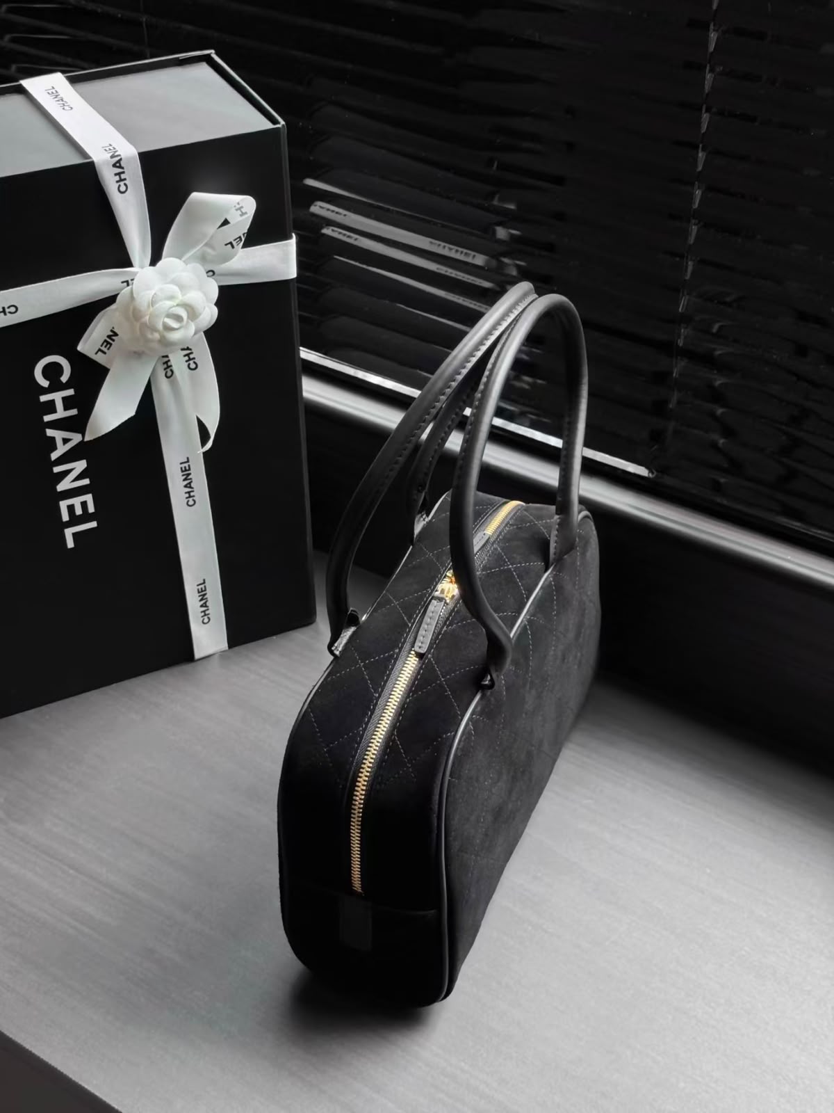 CHANEL Quilted Zip-Top Bowling Bag