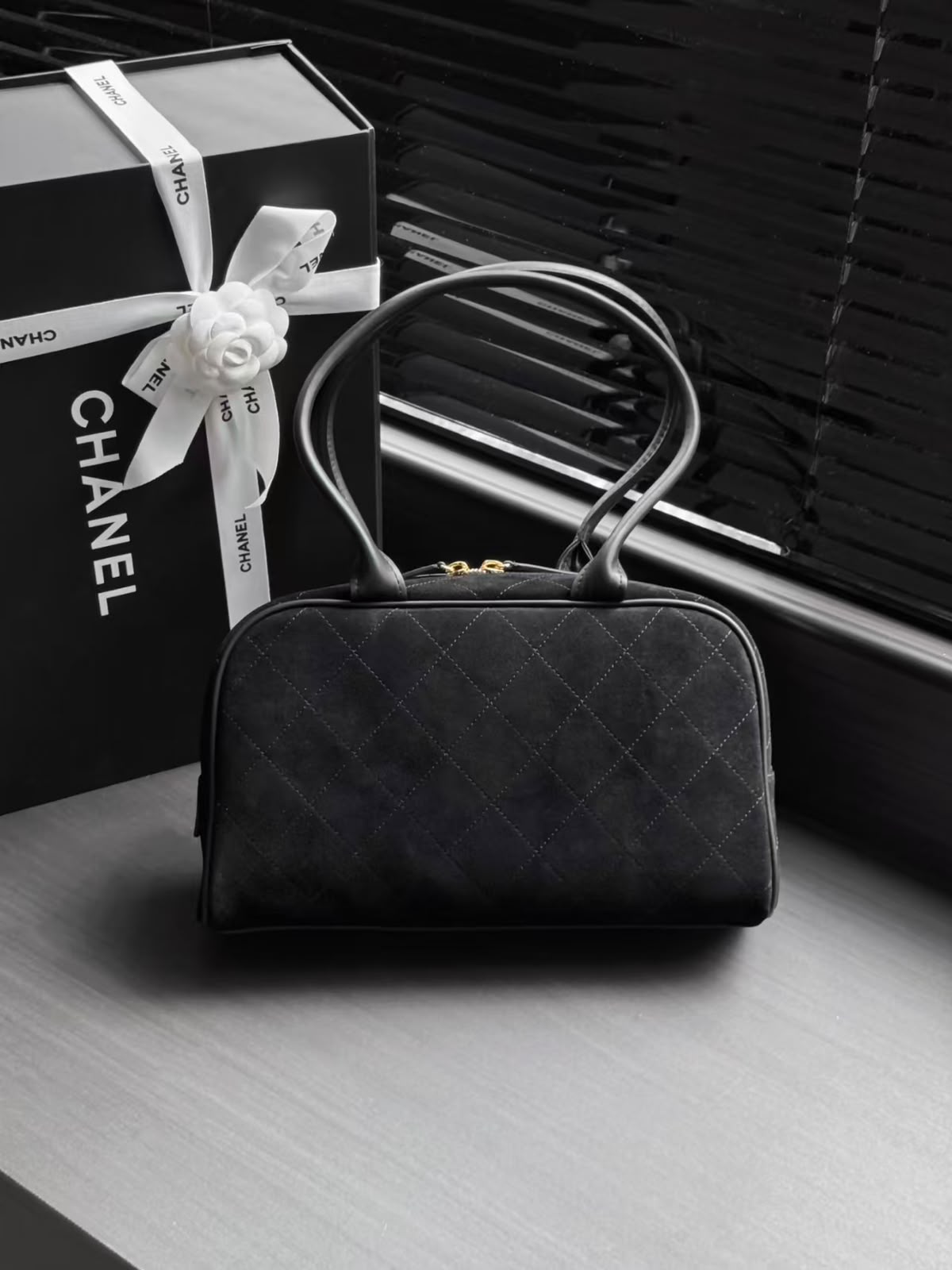 CHANEL Quilted Zip-Top Bowling Bag