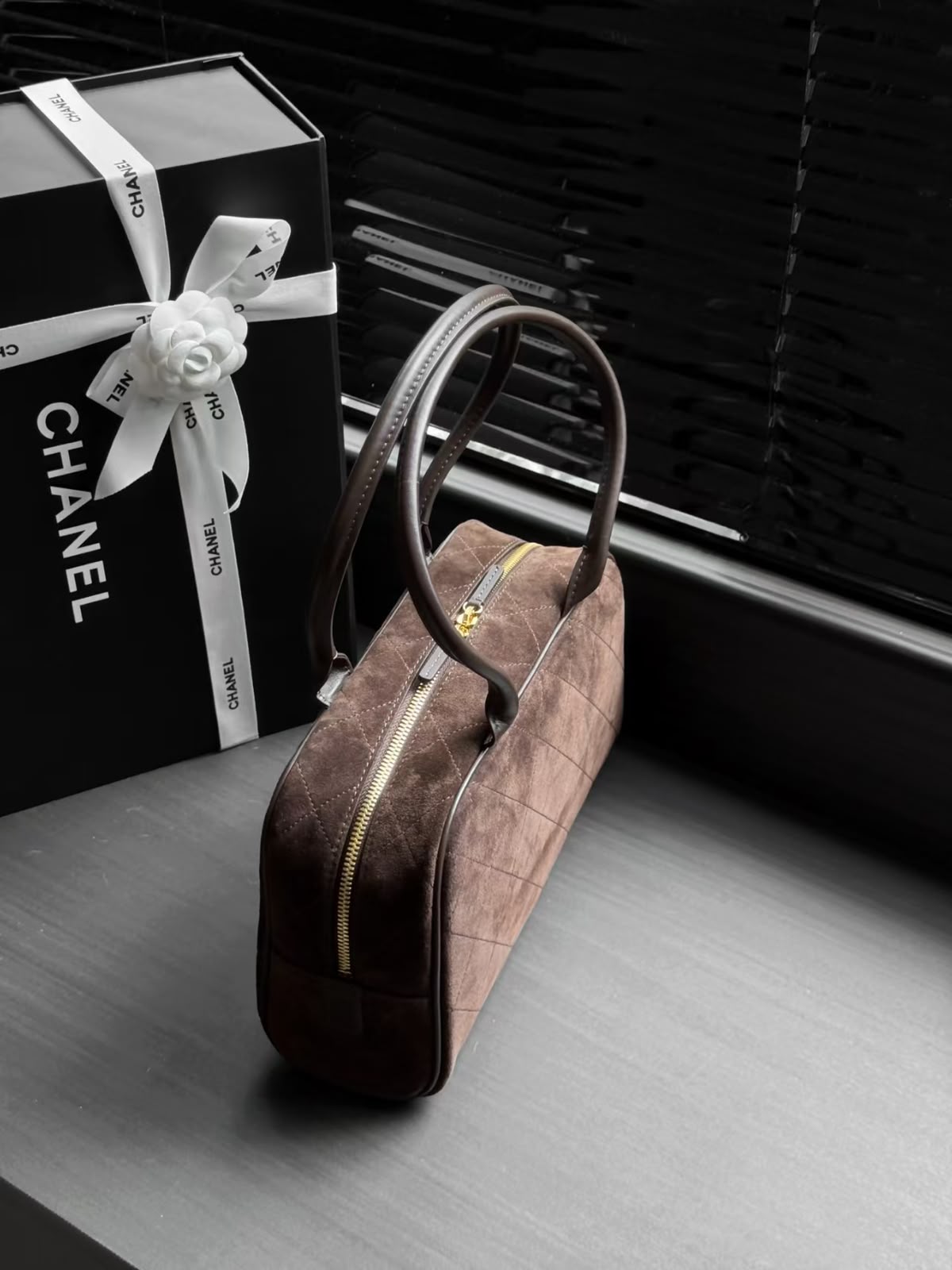 CHANEL Quilted Zip-Top Bowling Bag