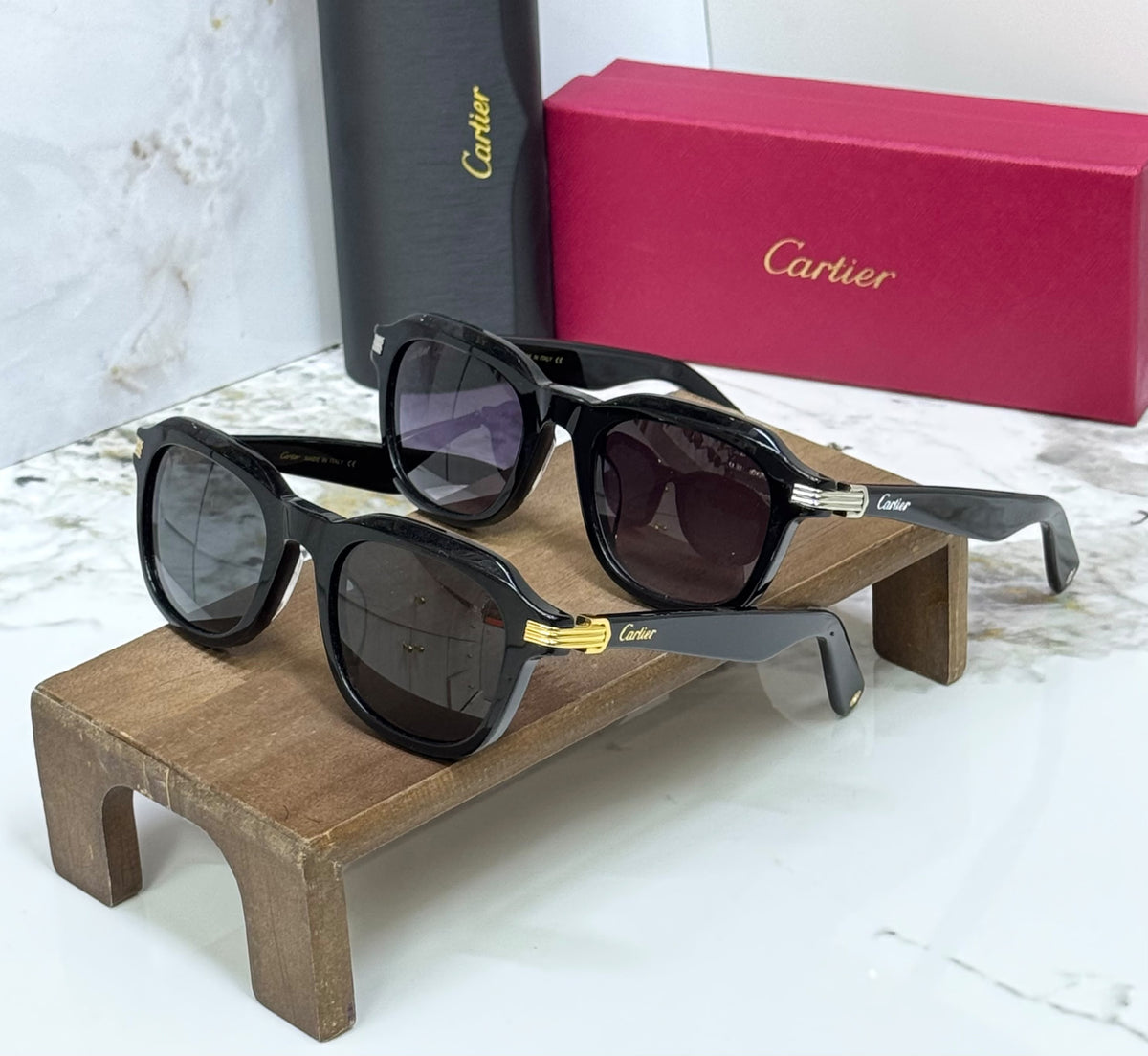 Cartier Square Ribbed Temple Sunglasses