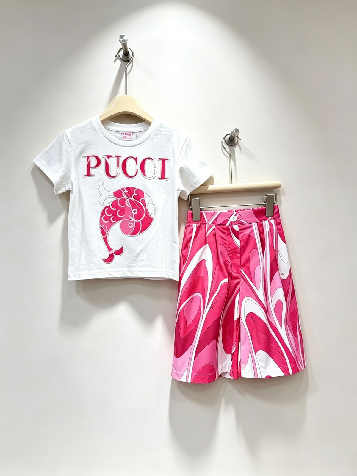 PUCCI Kids Pink Logo Wide Leg Set