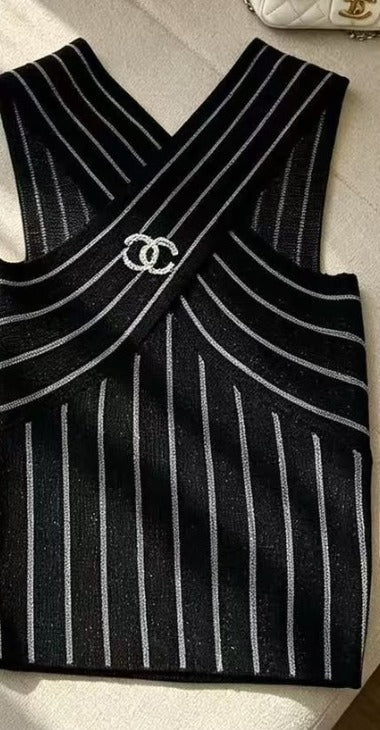 Chanel Criss-Cross Ribbed Knit CC Tank Top