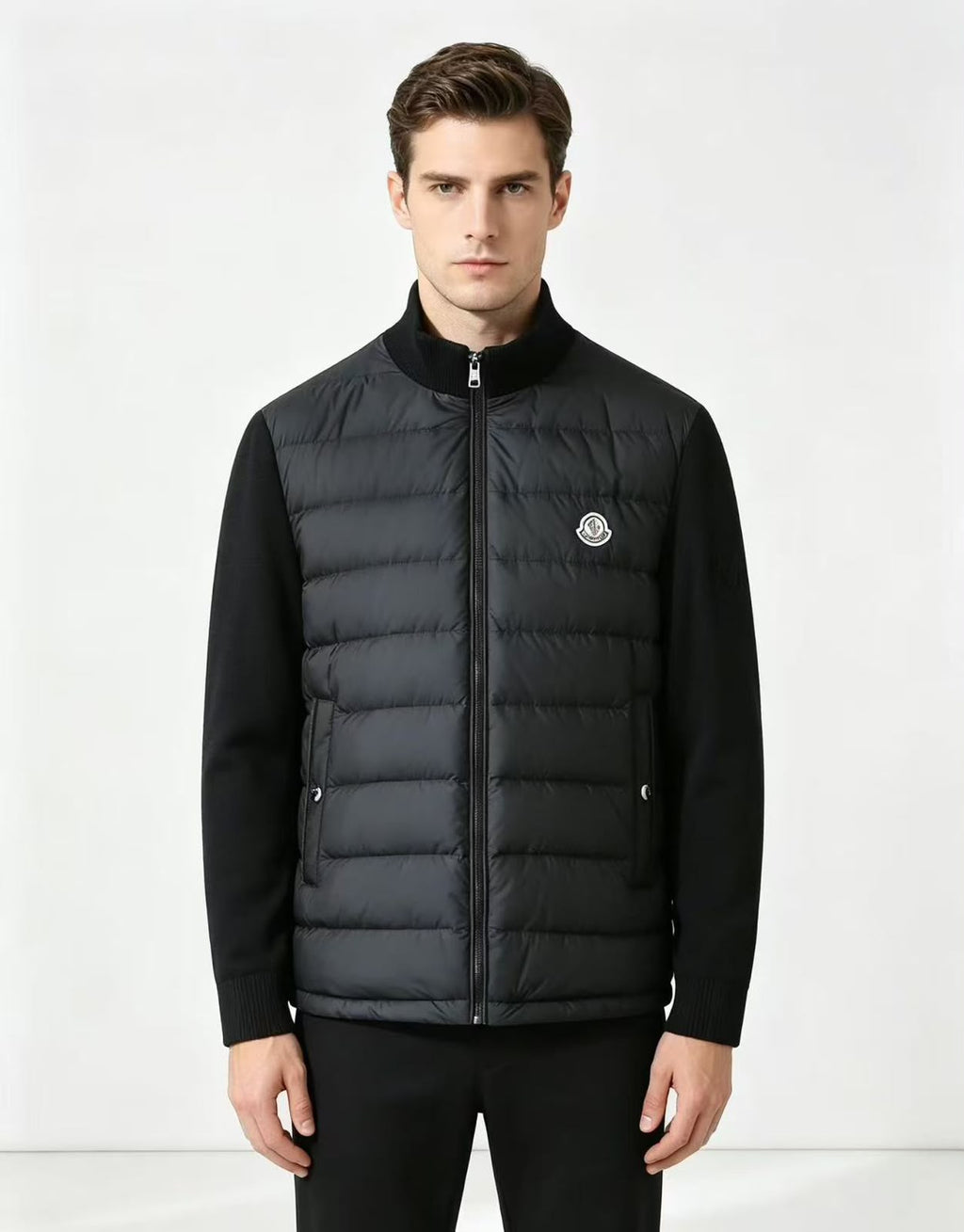MONCLER Quilted Front Knit Sleeve Zip Jacket