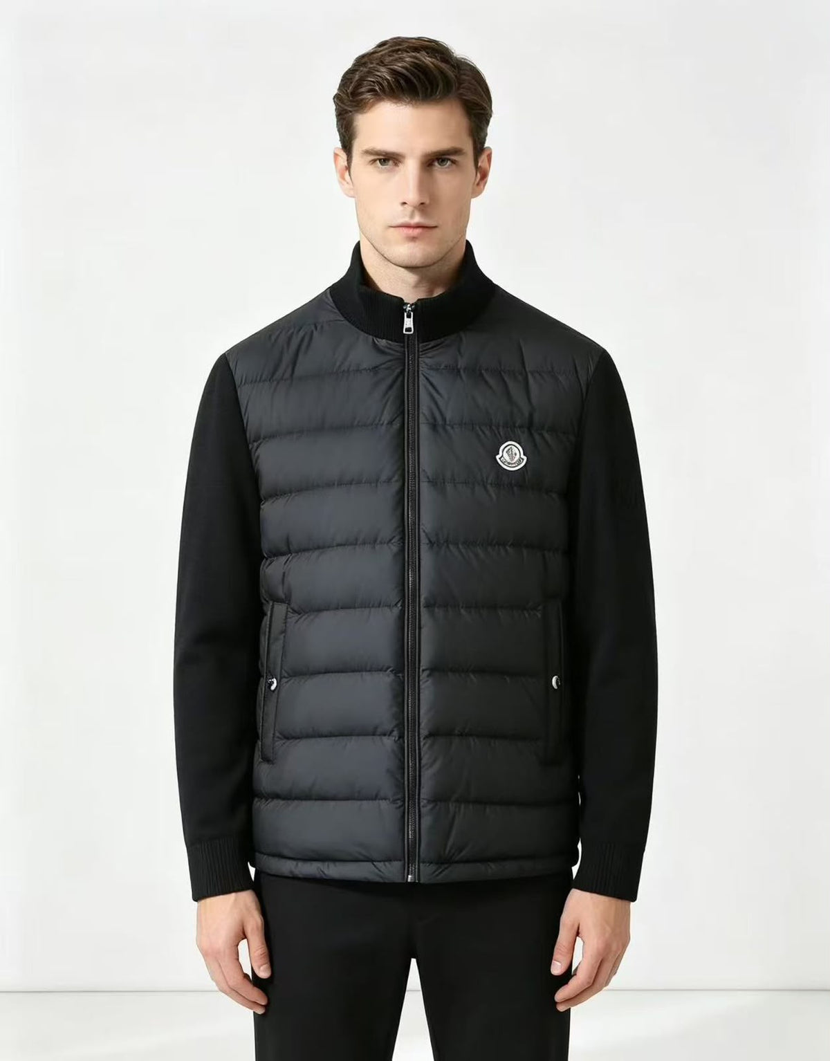 MONCLER Quilted Front Knit Sleeve Zip Jacket