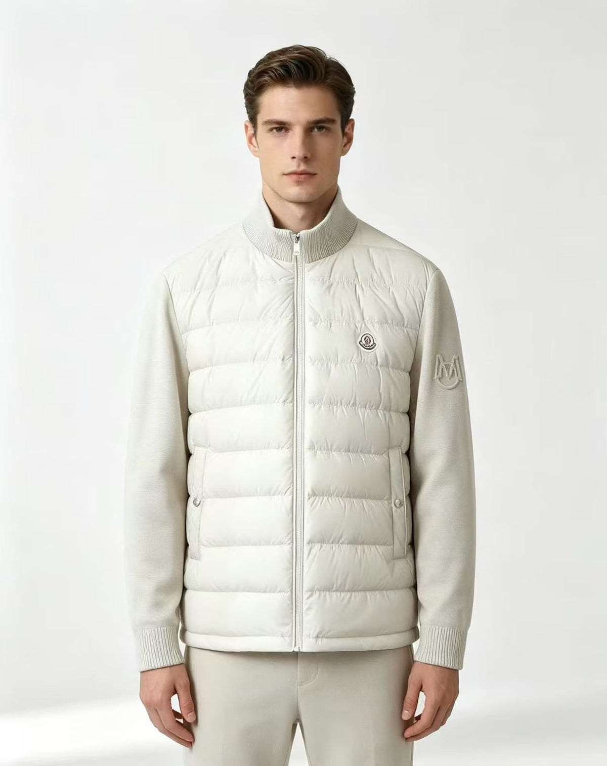 MONCLER Quilted Front Knit Sleeve Zip Jacket