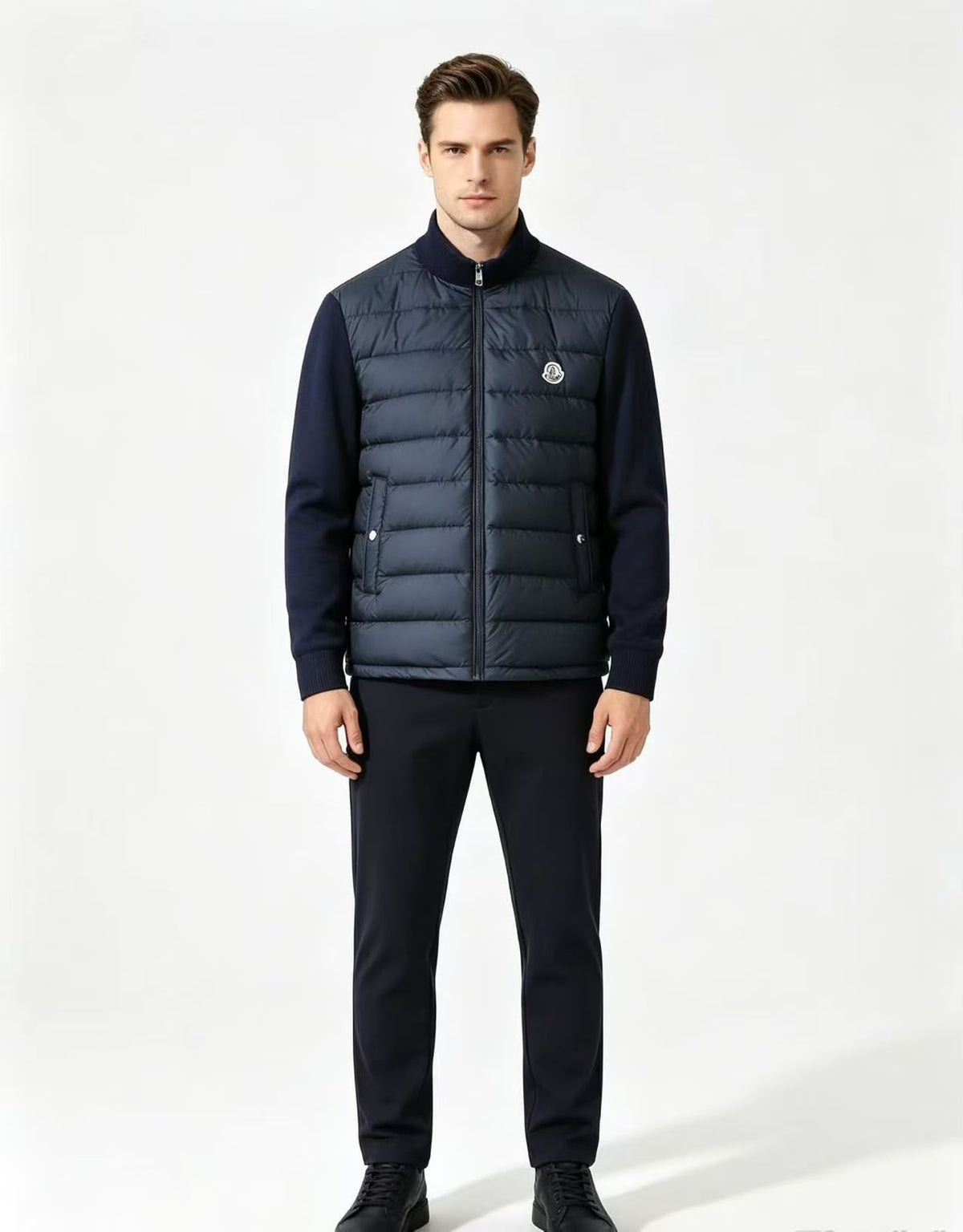 MONCLER Quilted Front Knit Sleeve Zip Jacket