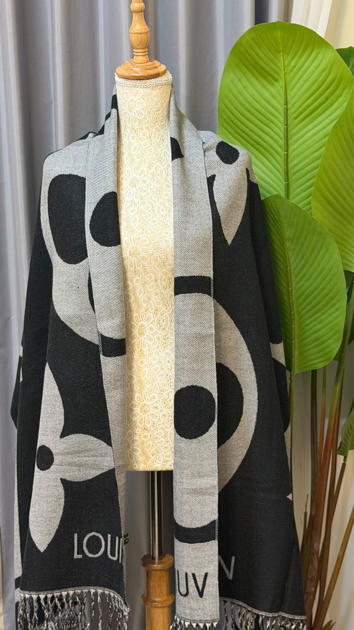 LV Oversized Floral Fringed Shawl