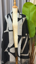 LV Oversized Lettering Fringed Shawl
