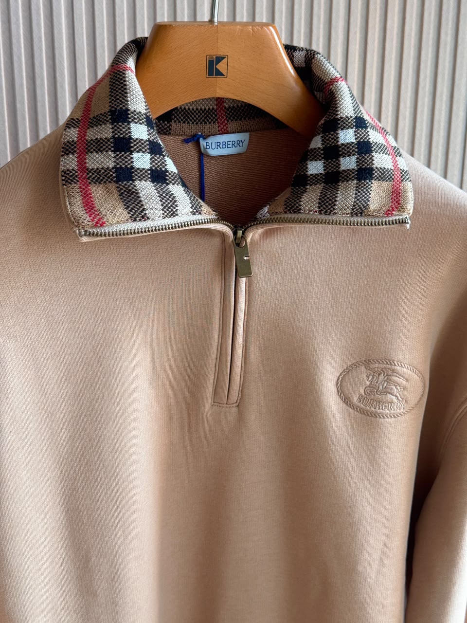 Burberry Check Collar Quarter Zip Sweatshirt