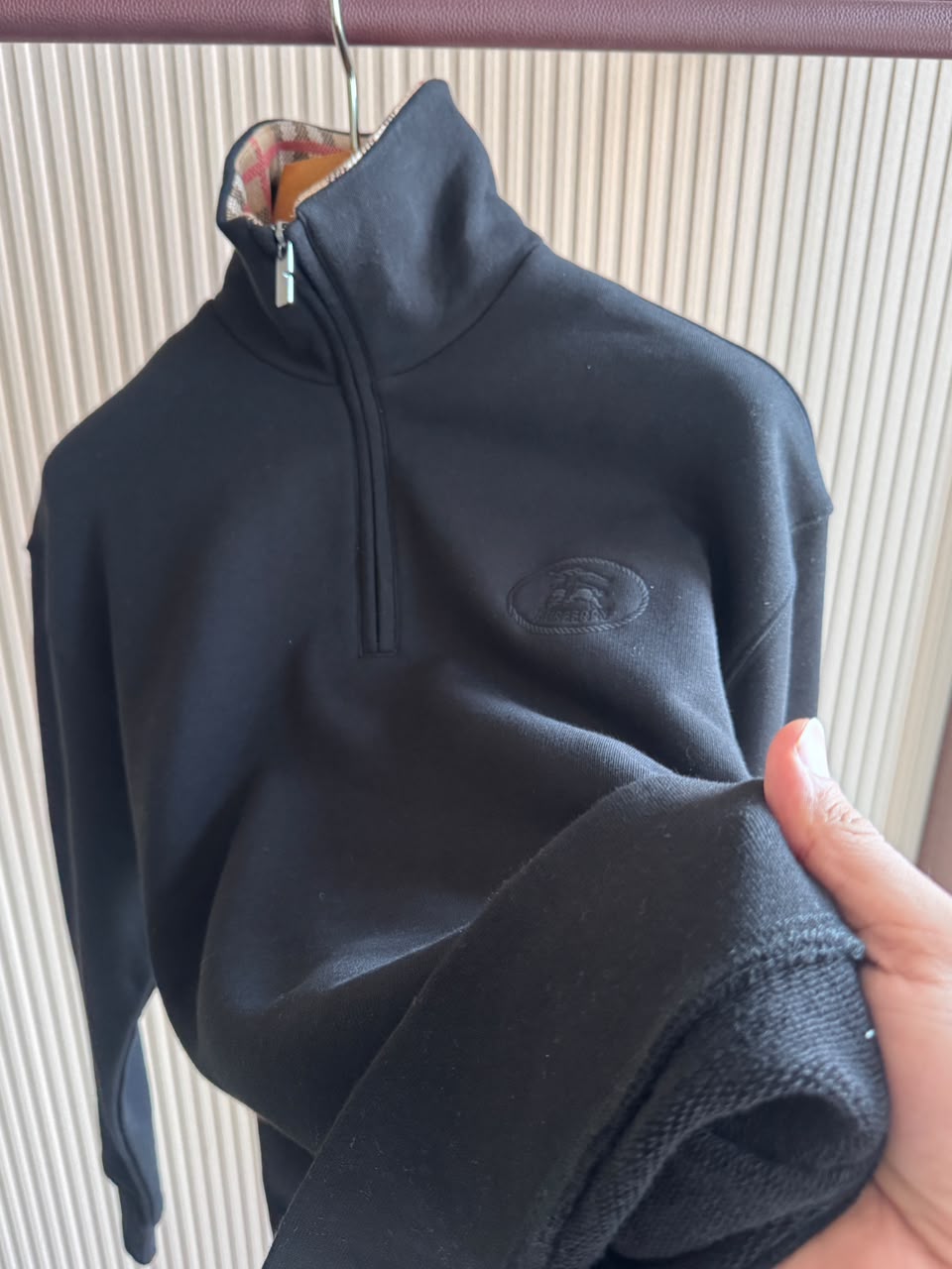 Burberry Check Collar Quarter Zip Sweatshirt