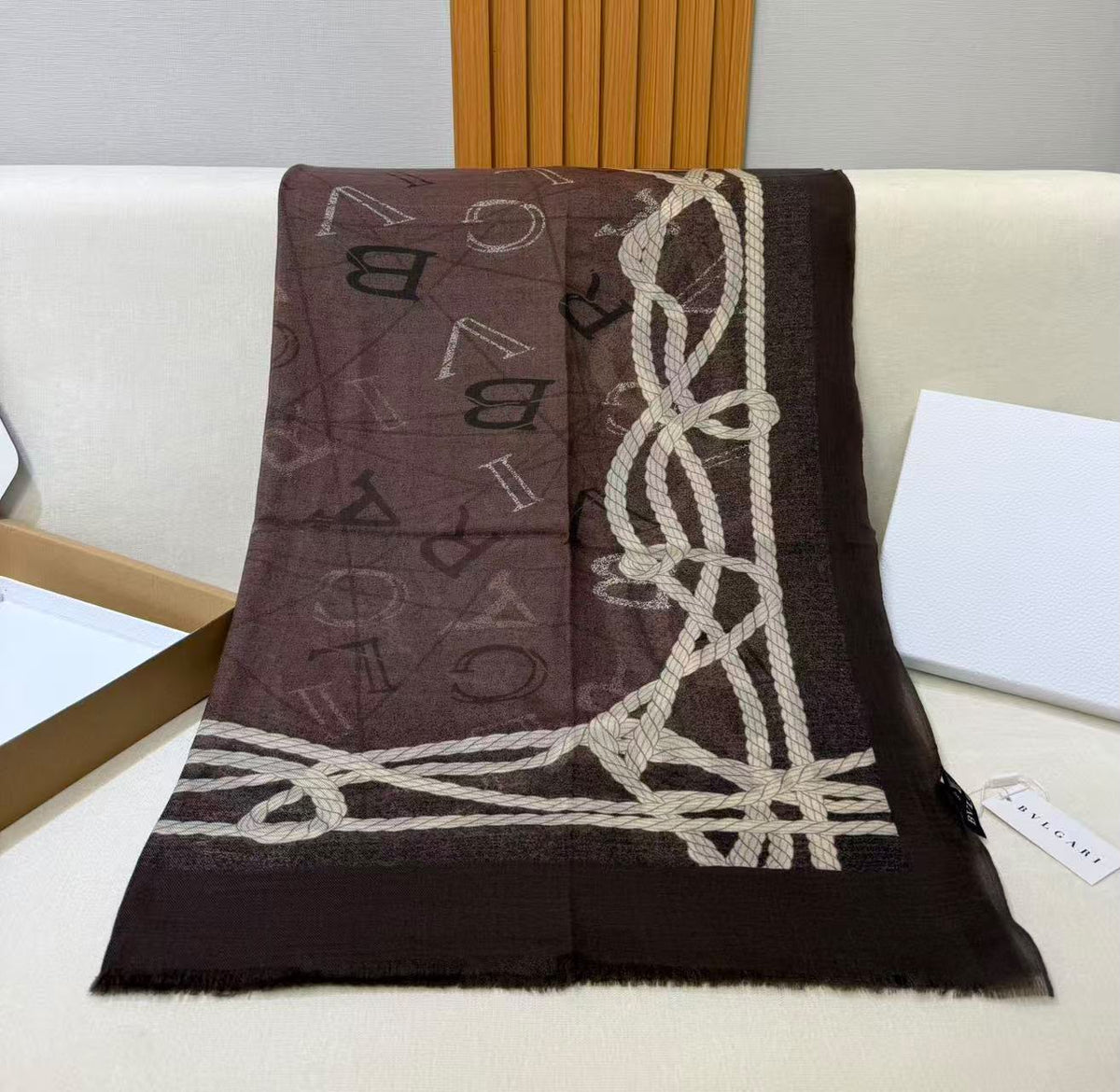 BVLGARI Letter and Rope Border Scarf