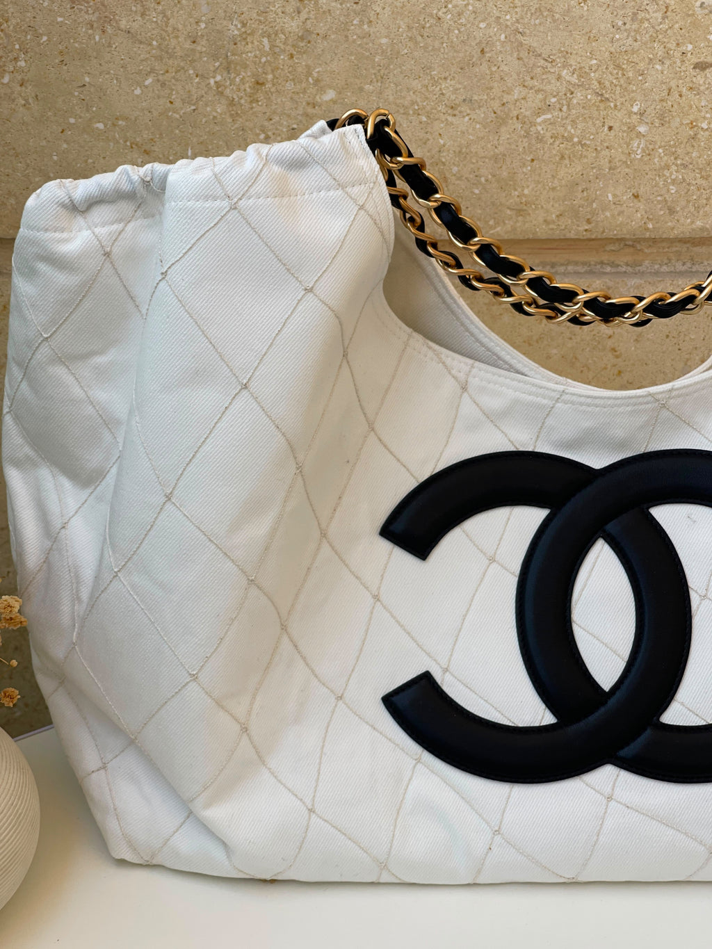 CHANEL Large-Logo Quilted Shoulder Bag