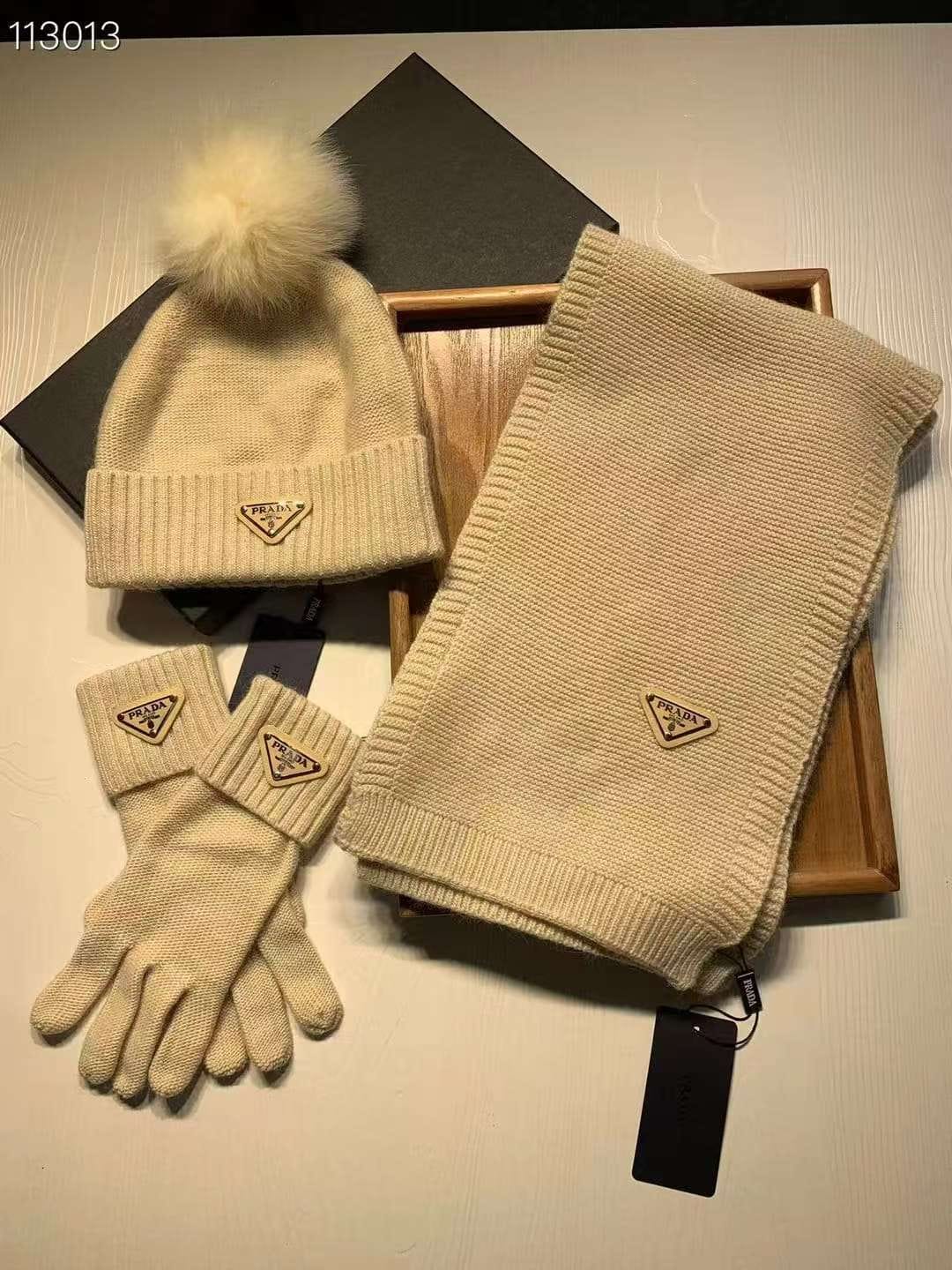 Prada Triangle Logo Pompom Winter Set
