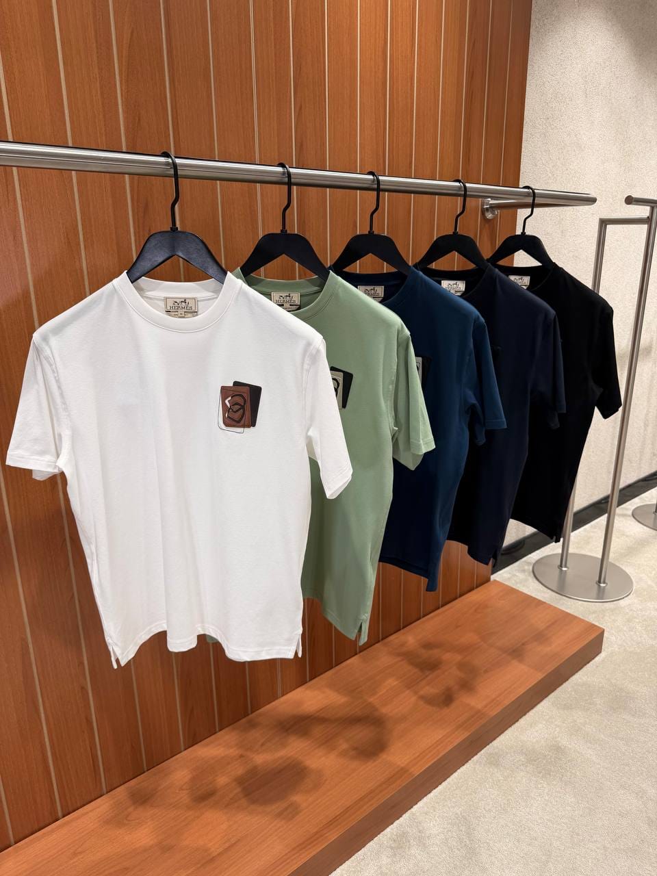 HERMES Overlapping Chest Patch Crew Neck T Shirt