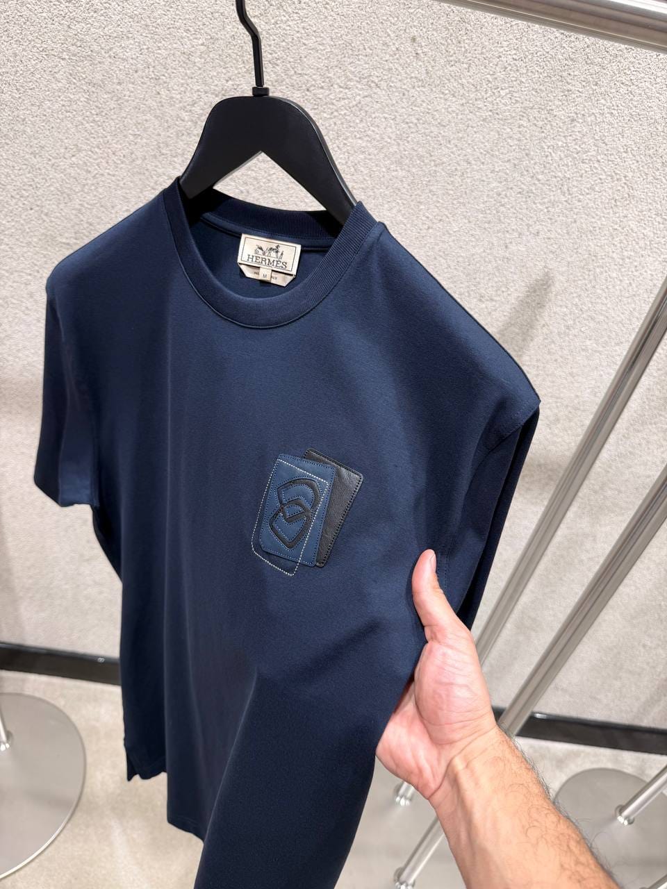 HERMES Overlapping Chest Patch Crew Neck T Shirt