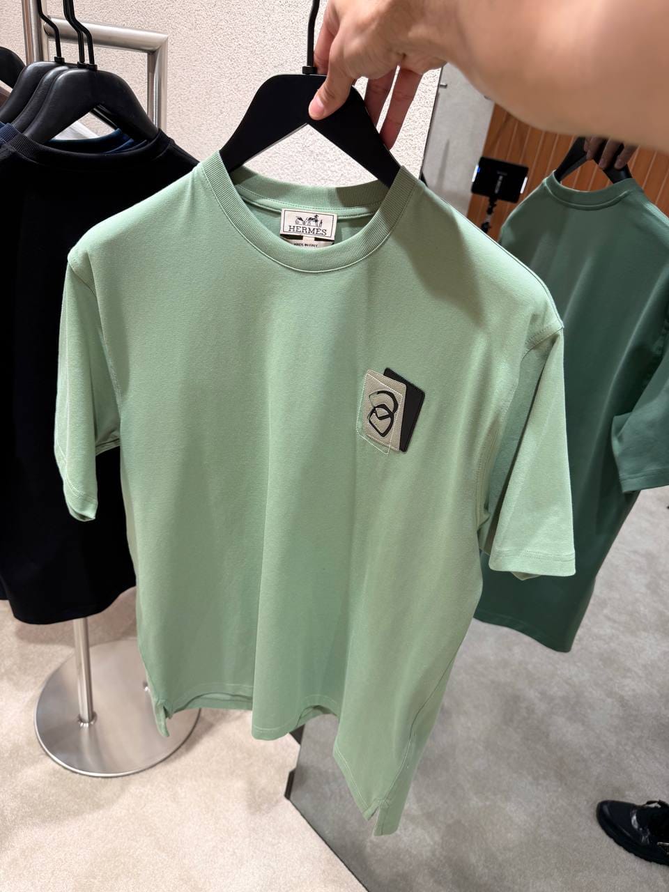 HERMES Overlapping Chest Patch Crew Neck T Shirt