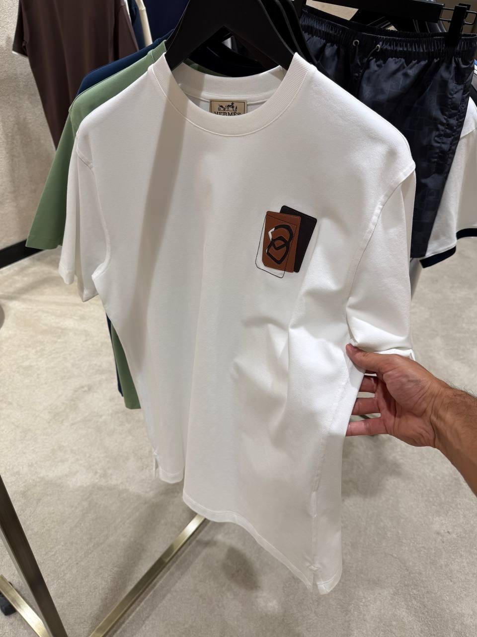 HERMES Overlapping Chest Patch Crew Neck T Shirt