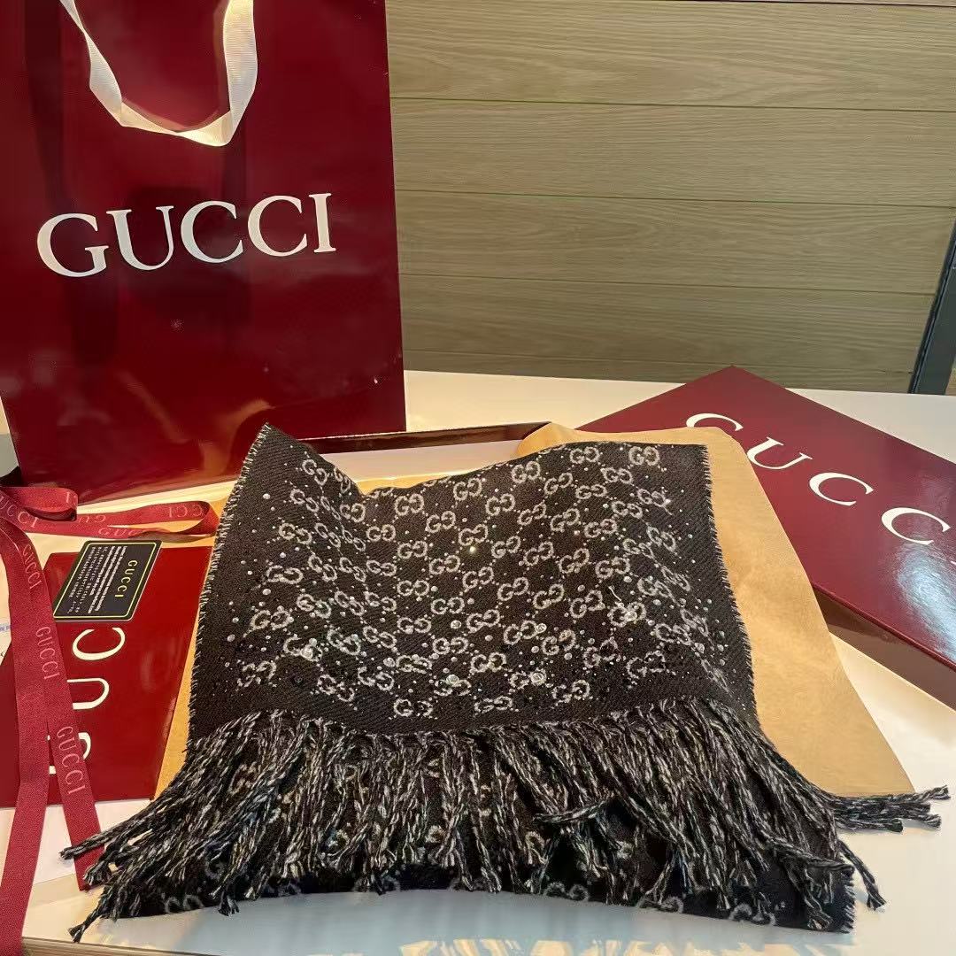 Gucci Embellished Solid Fringed Scarf