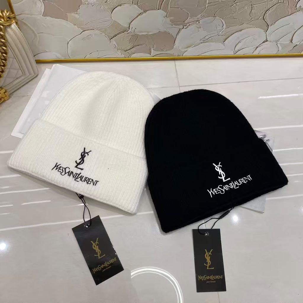 Saint Laurent Embroidered Logo Ribbed Beanie