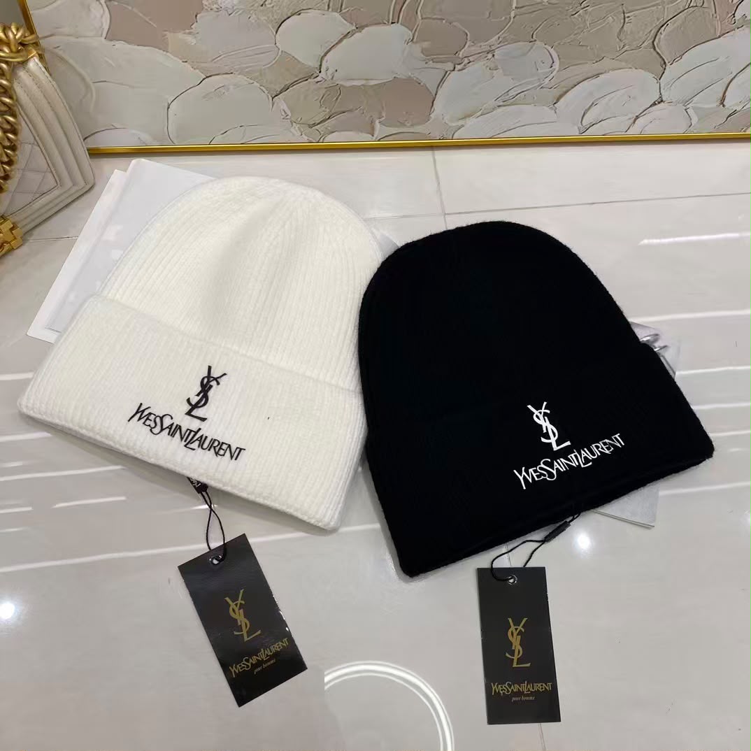 Saint Laurent Embroidered Logo Ribbed Beanie