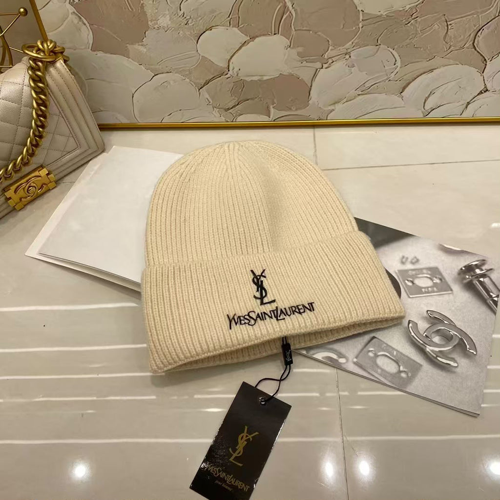 Saint Laurent Embroidered Logo Ribbed Beanie