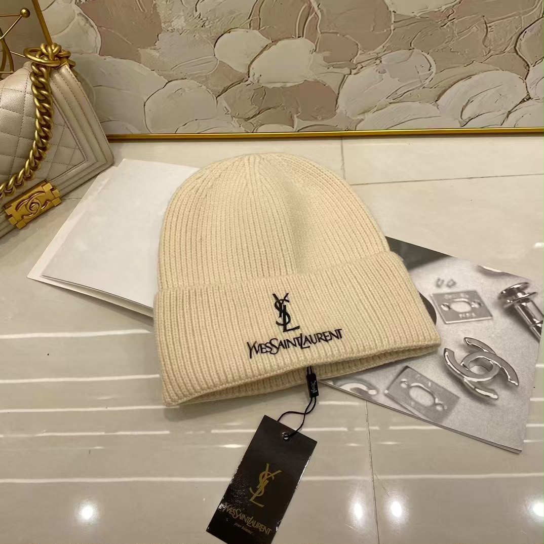 Saint Laurent Embroidered Logo Ribbed Beanie