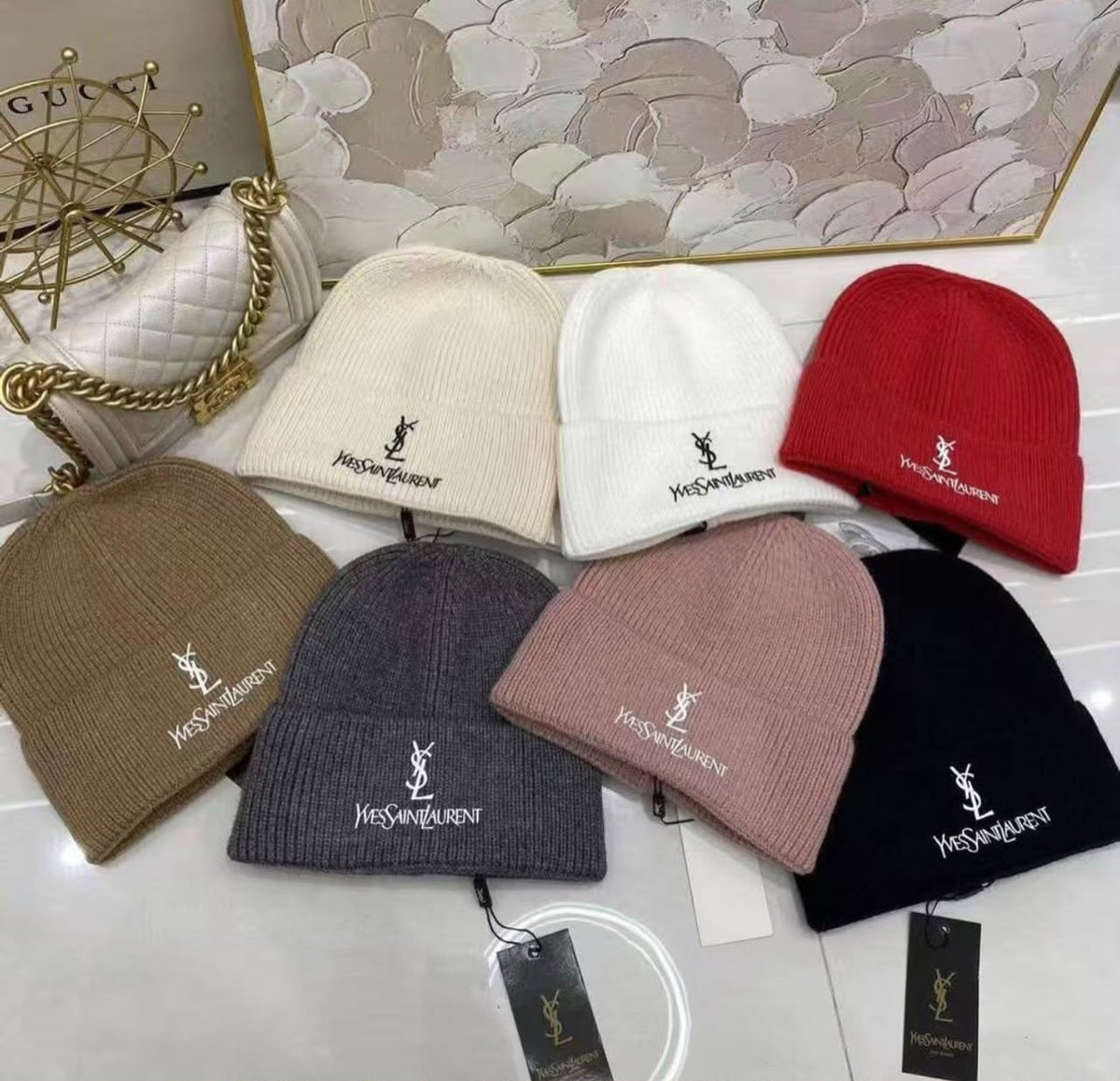 Saint Laurent Embroidered Logo Ribbed Beanie