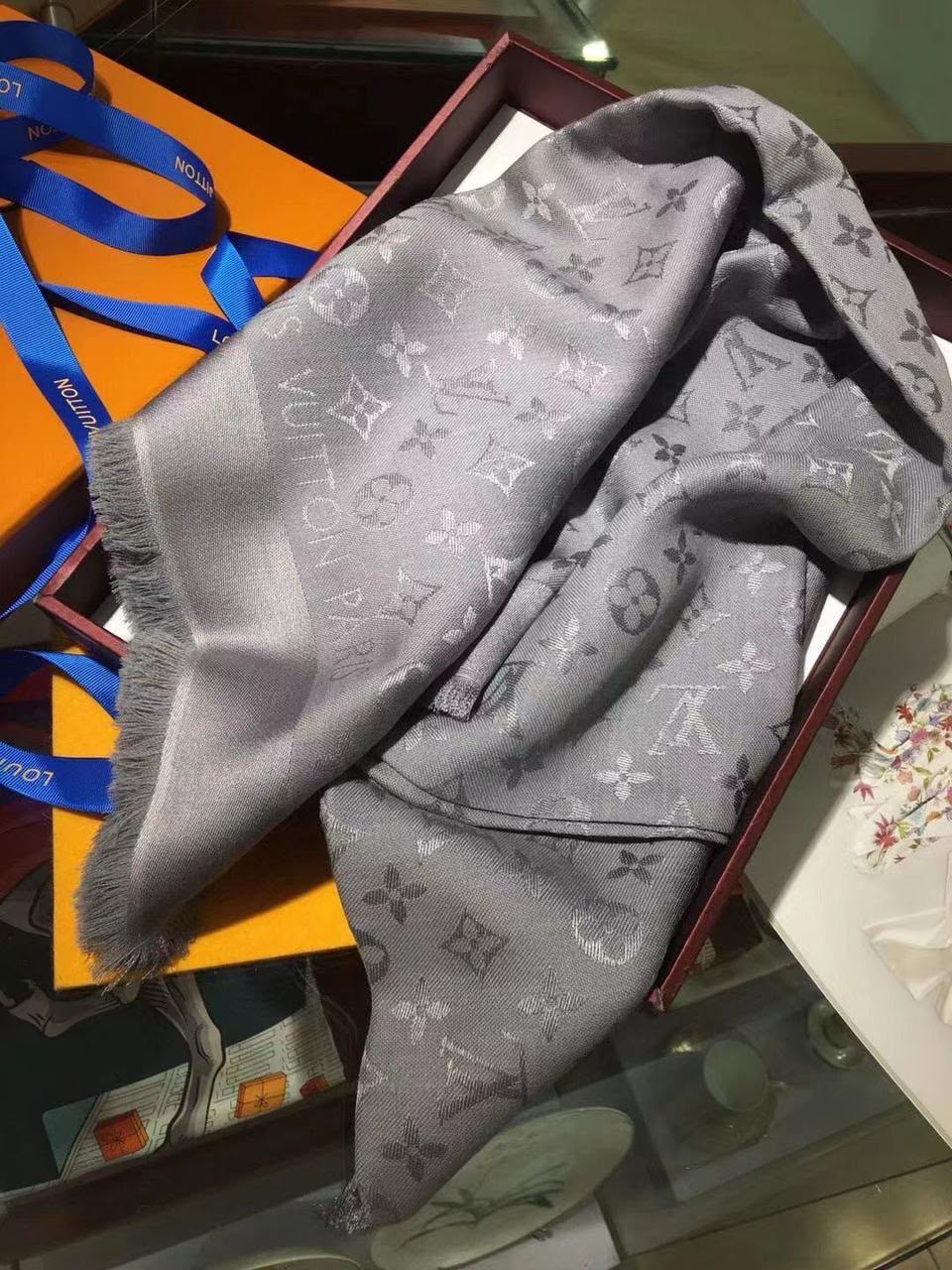 LV Contrast Border Monogram Square Scarf