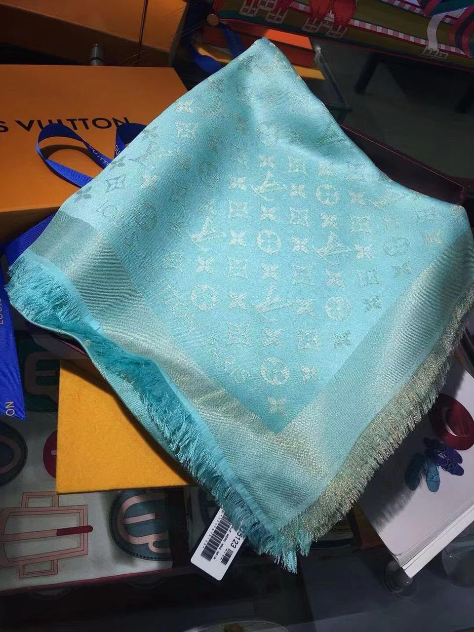 LV Contrast Border Monogram Square Scarf