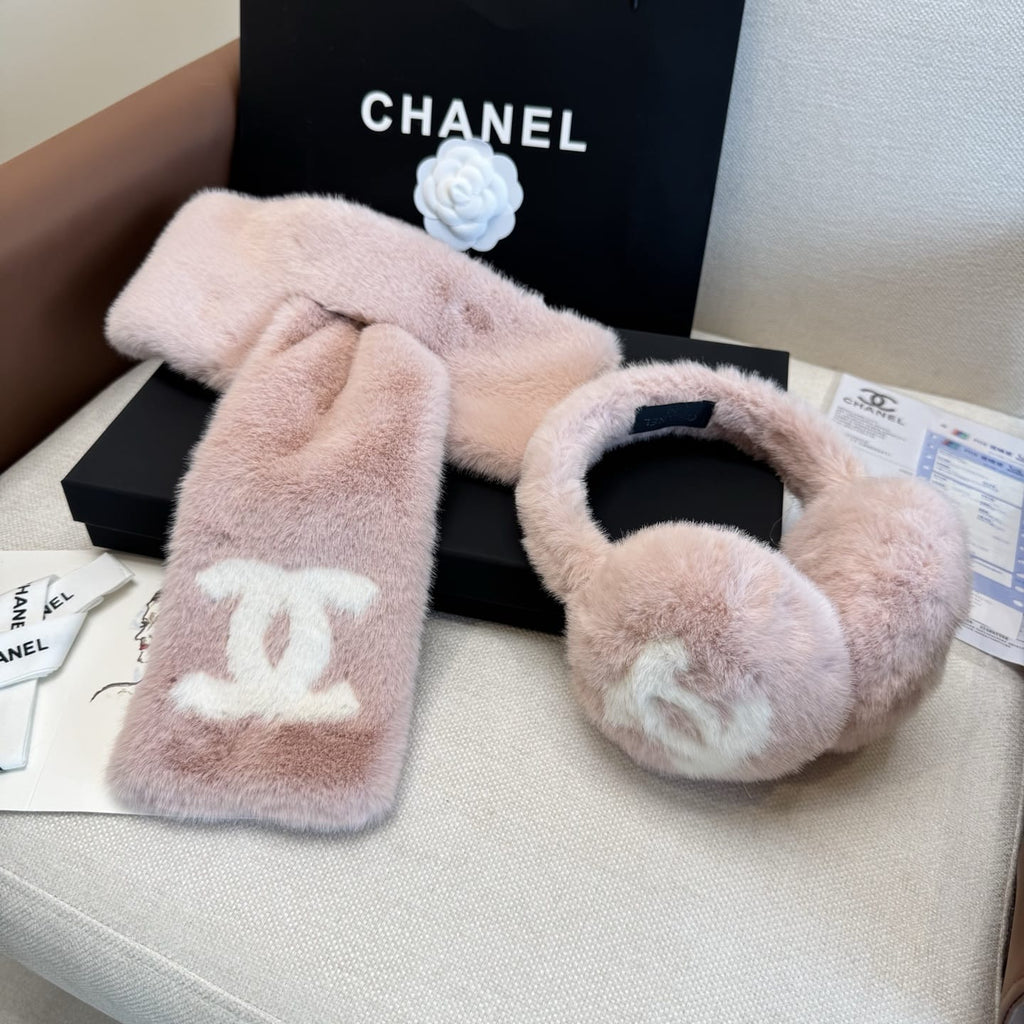 CHANEL Logo Scarf and Earmuffs Set