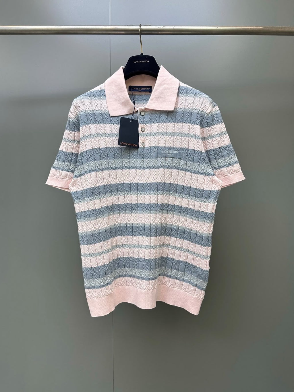 LV Striped Cable Knit Polo Shirt