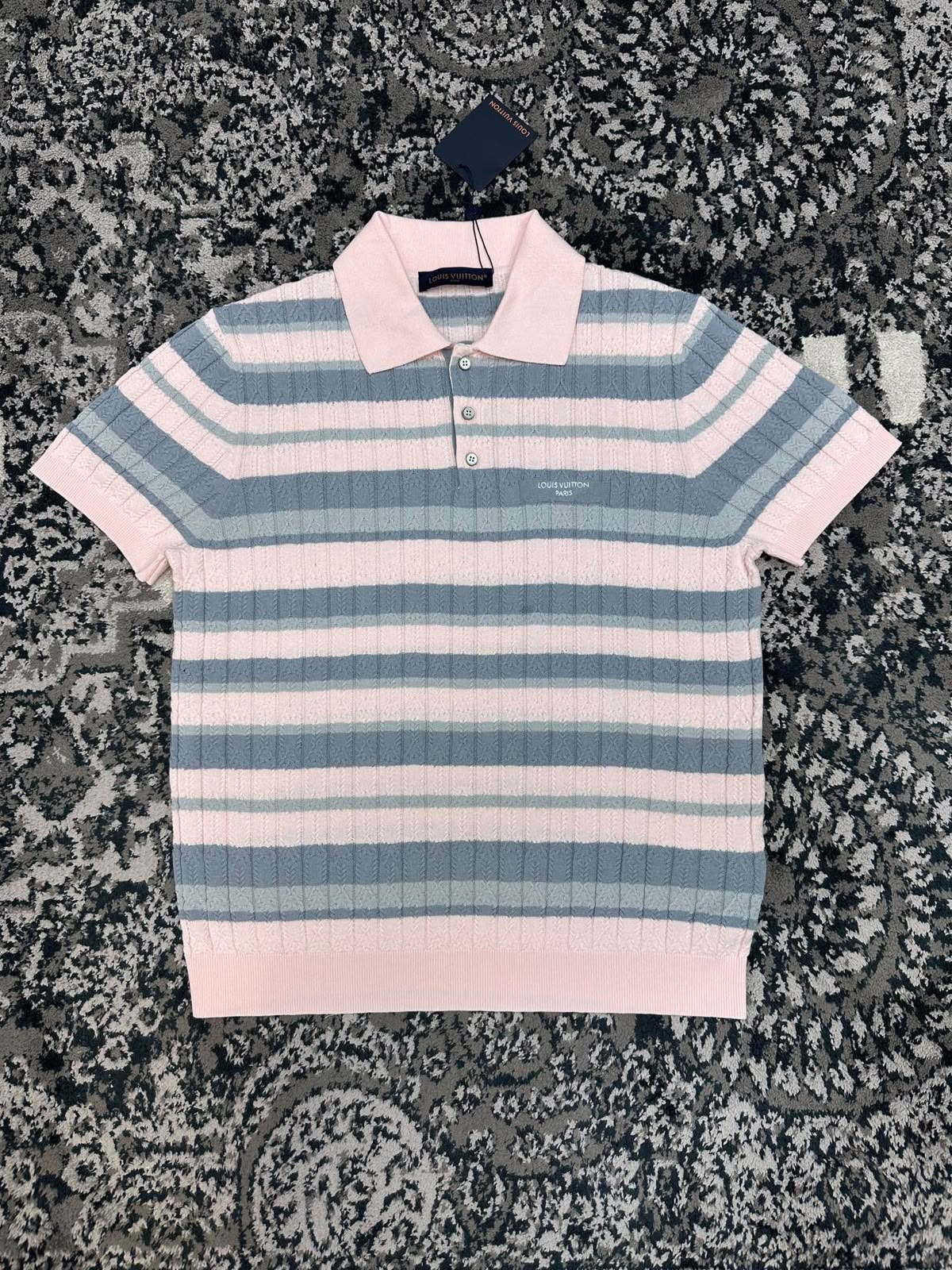 LV Striped Cable Knit Polo Shirt
