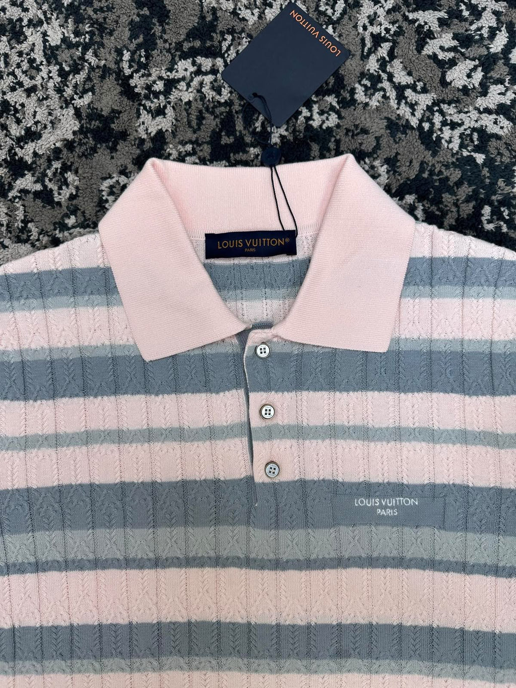 LV Striped Cable Knit Polo Shirt