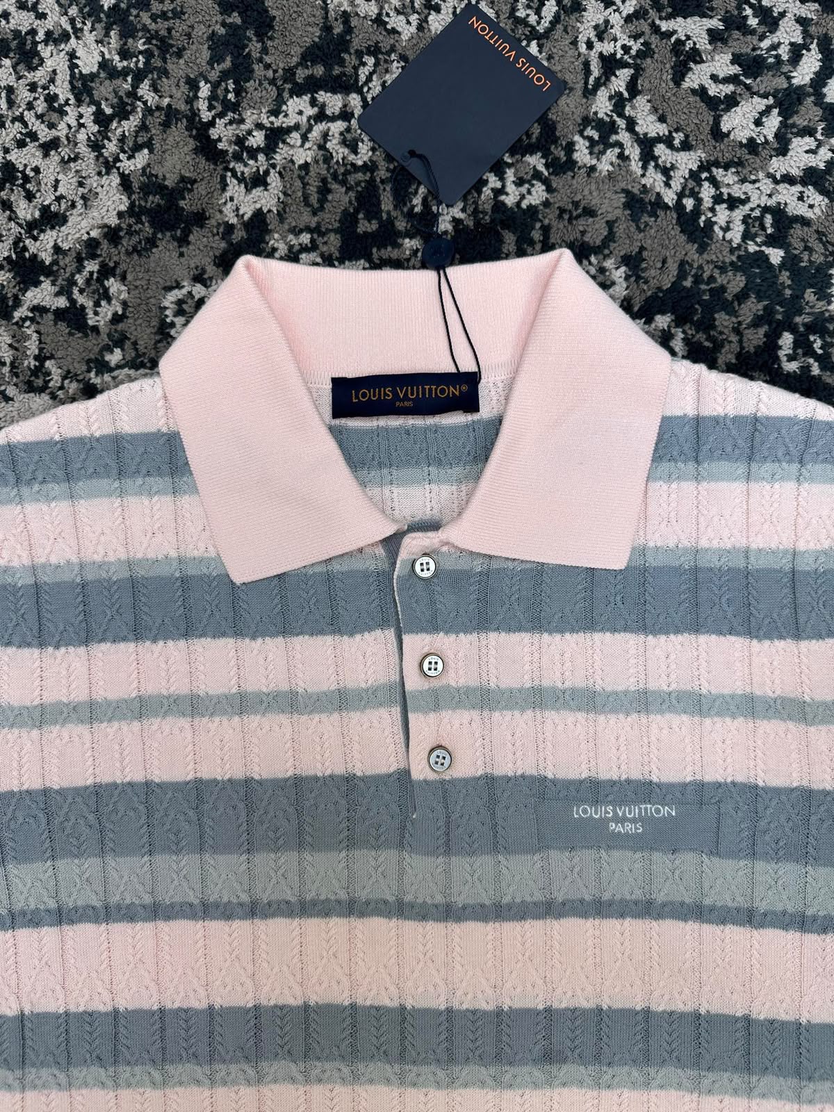 LV Striped Cable Knit Polo Shirt