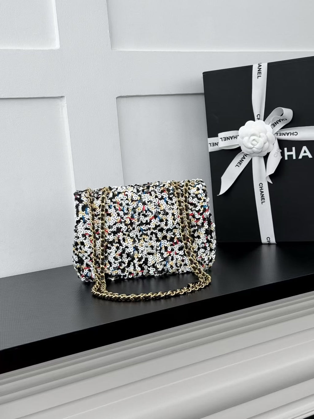 CHANEL Multicolor Sequin Chain Flap Bag