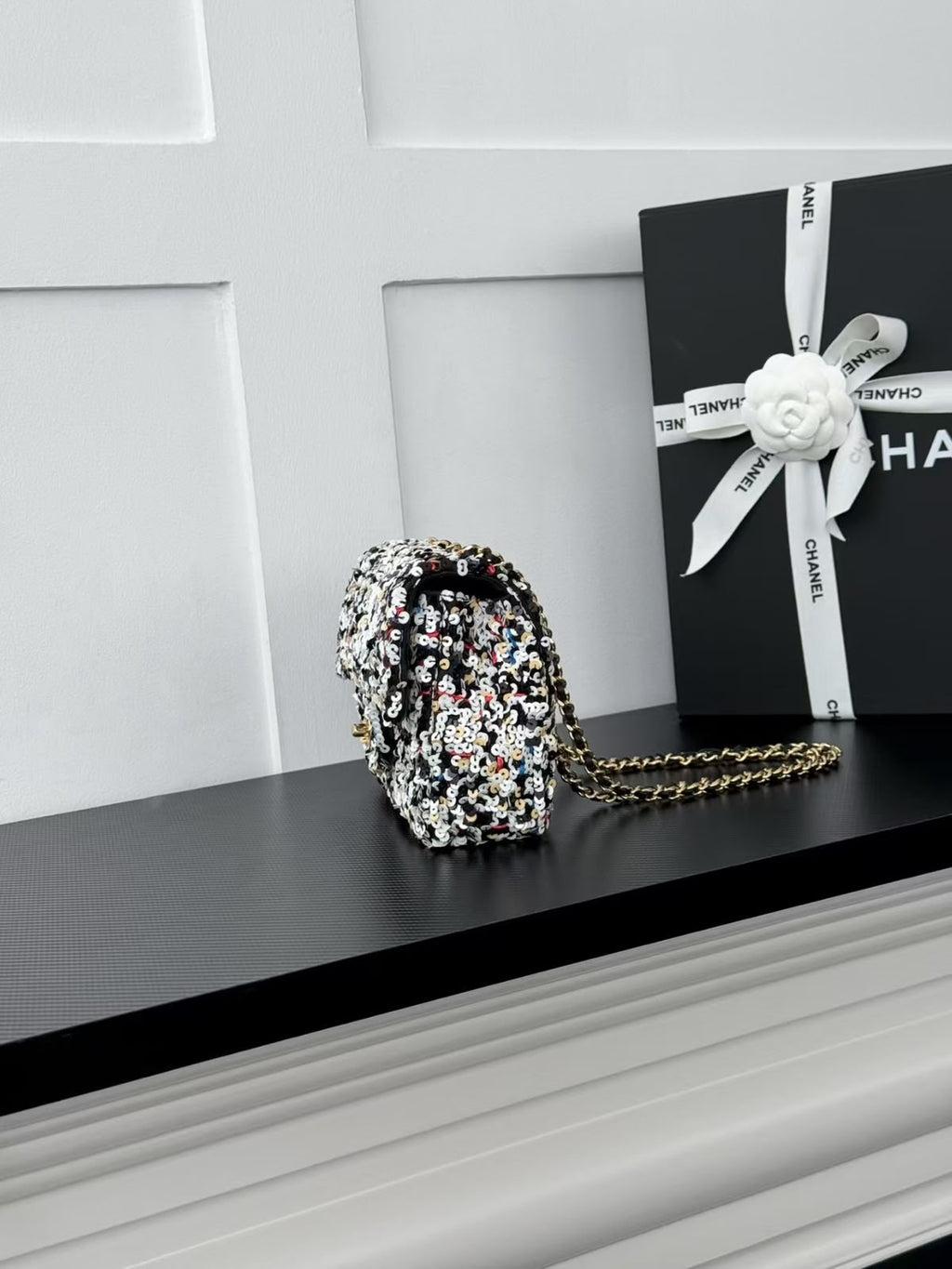 CHANEL Multicolor Sequin Chain Flap Bag