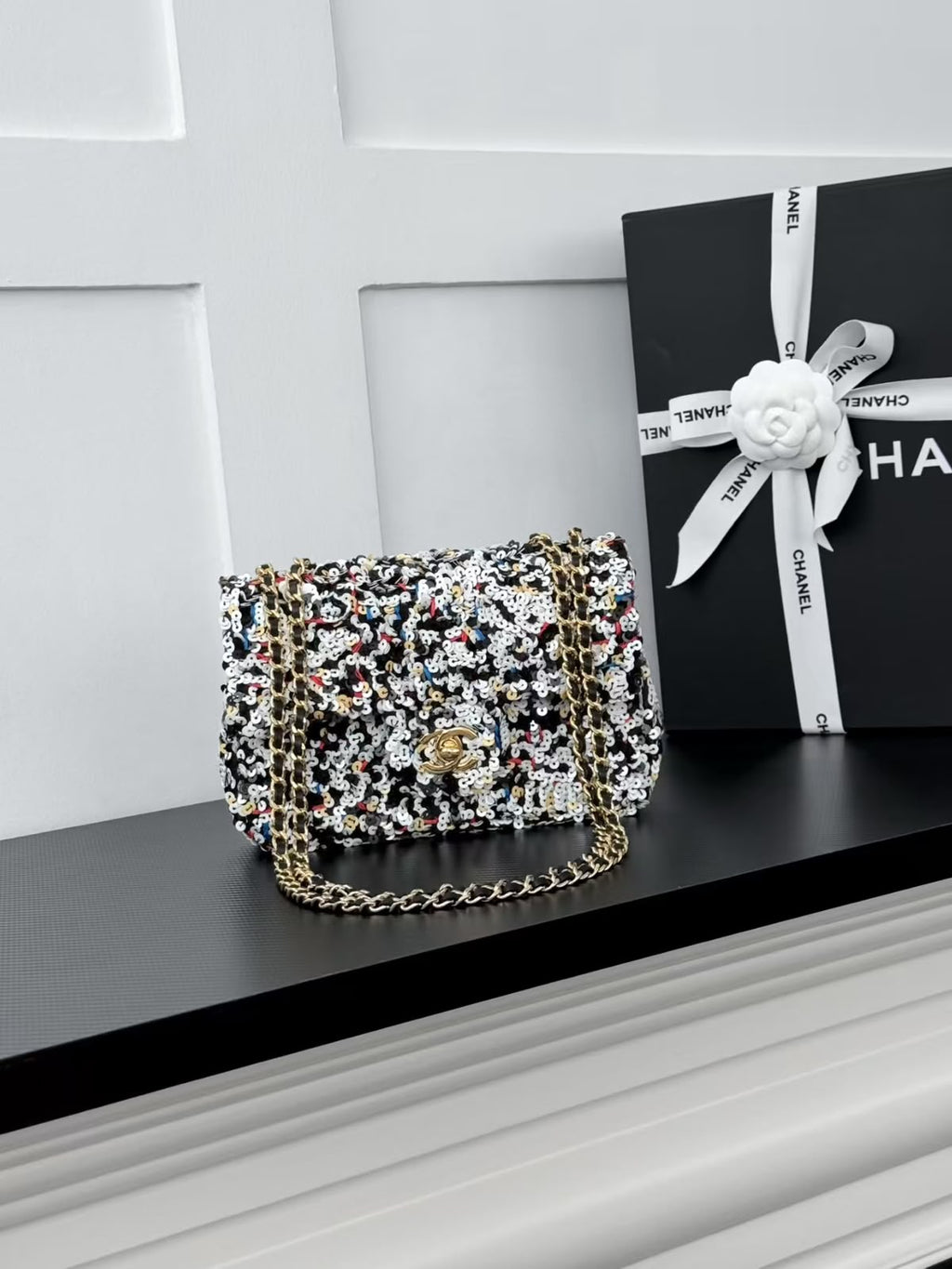 CHANEL Multicolor Sequin Chain Flap Bag