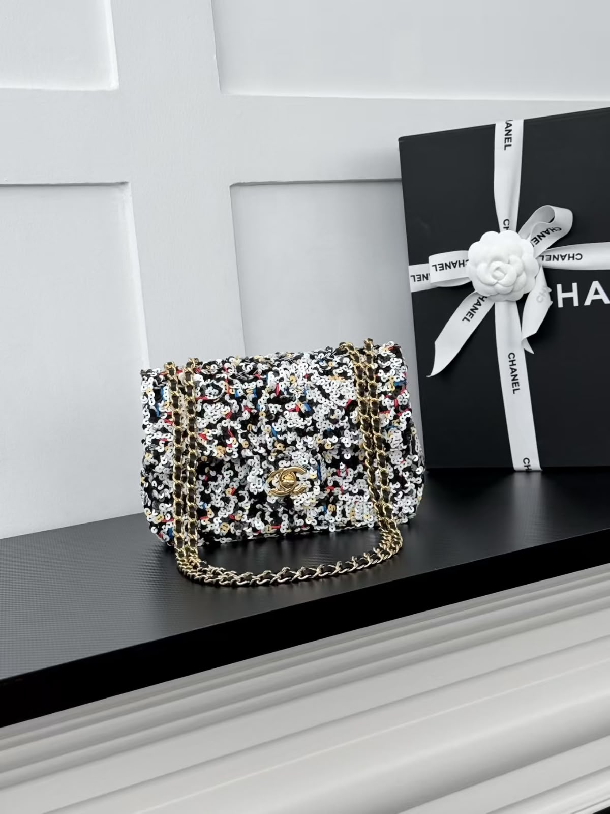 CHANEL Multicolor Sequin Chain Flap Bag